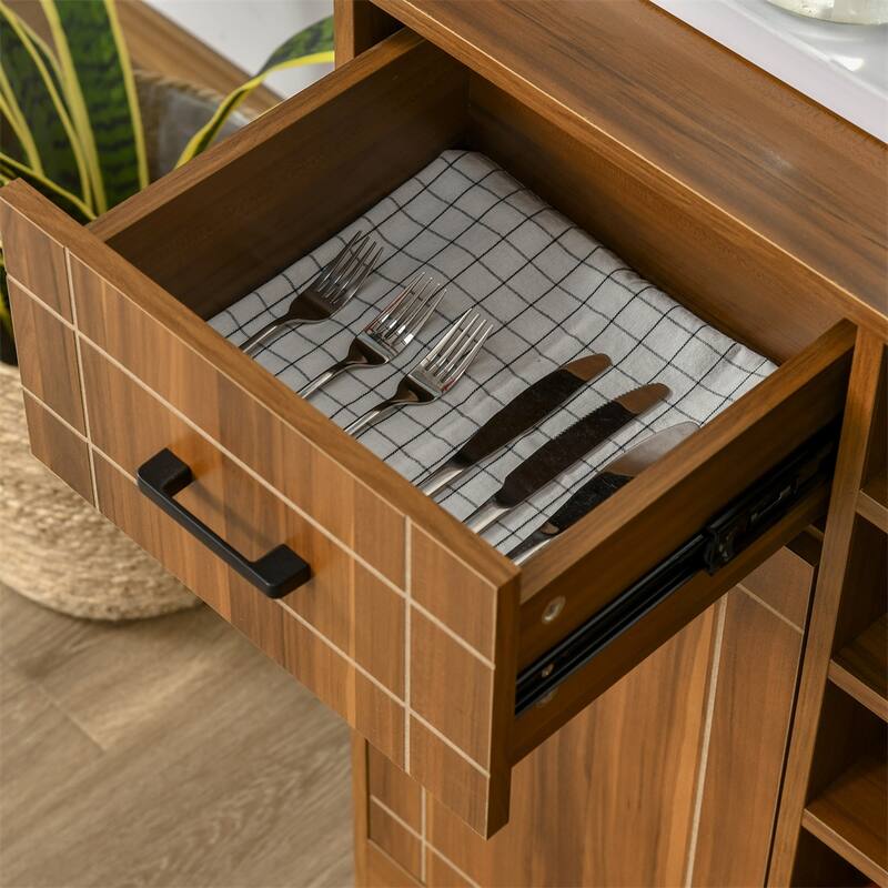 Retro Wine Cabinet for 6 Bottles,Sideboard with Glass Holders,1 Drawer