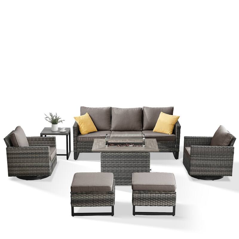 Outdoor Sofa Chairs Ottomans and Fire Table Grey-Grey - Grey