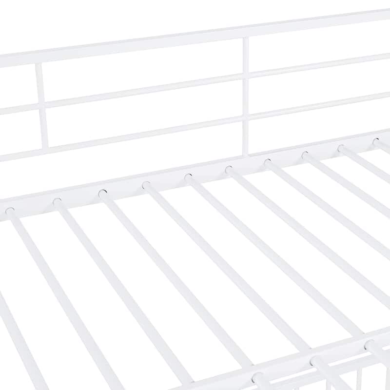 White Full over Full Size Metal Bunk Bed with Slide and Guardrails for Kids, Boys and Girls, Bedroom
