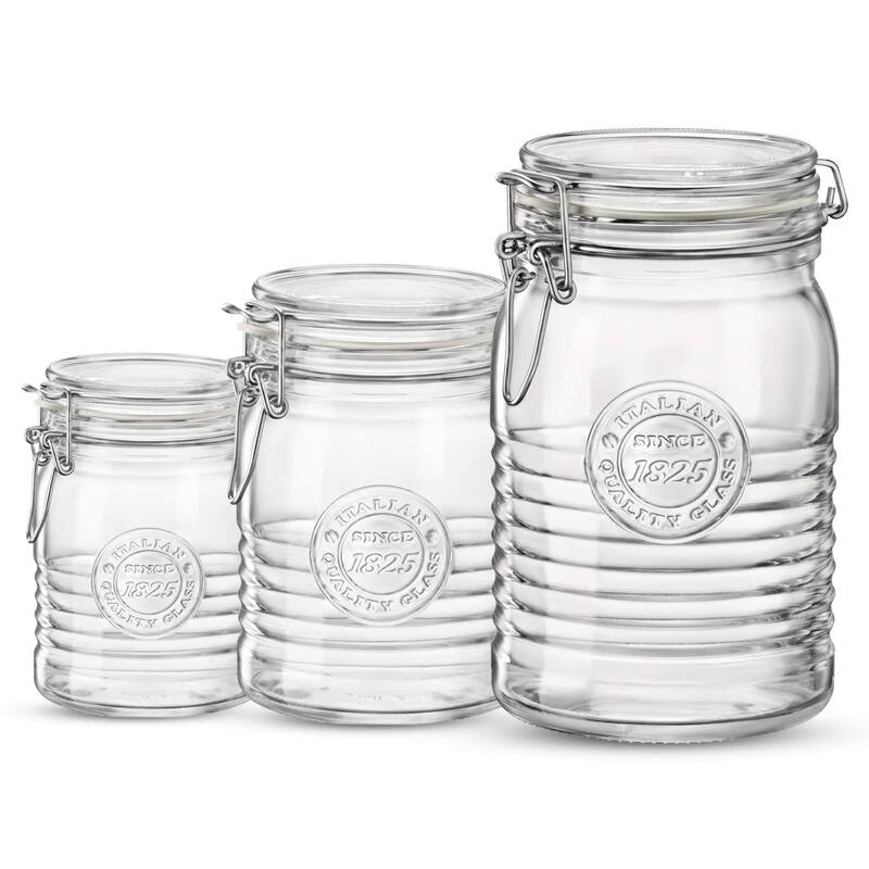 Bormioli Rocco Officina 1825 Clear Jar with Swing Top Set - 33.75 Oz. 25.25 Oz. 17 Oz. - 33.75 Oz. 25.25 Oz. 17 Oz. - Clear