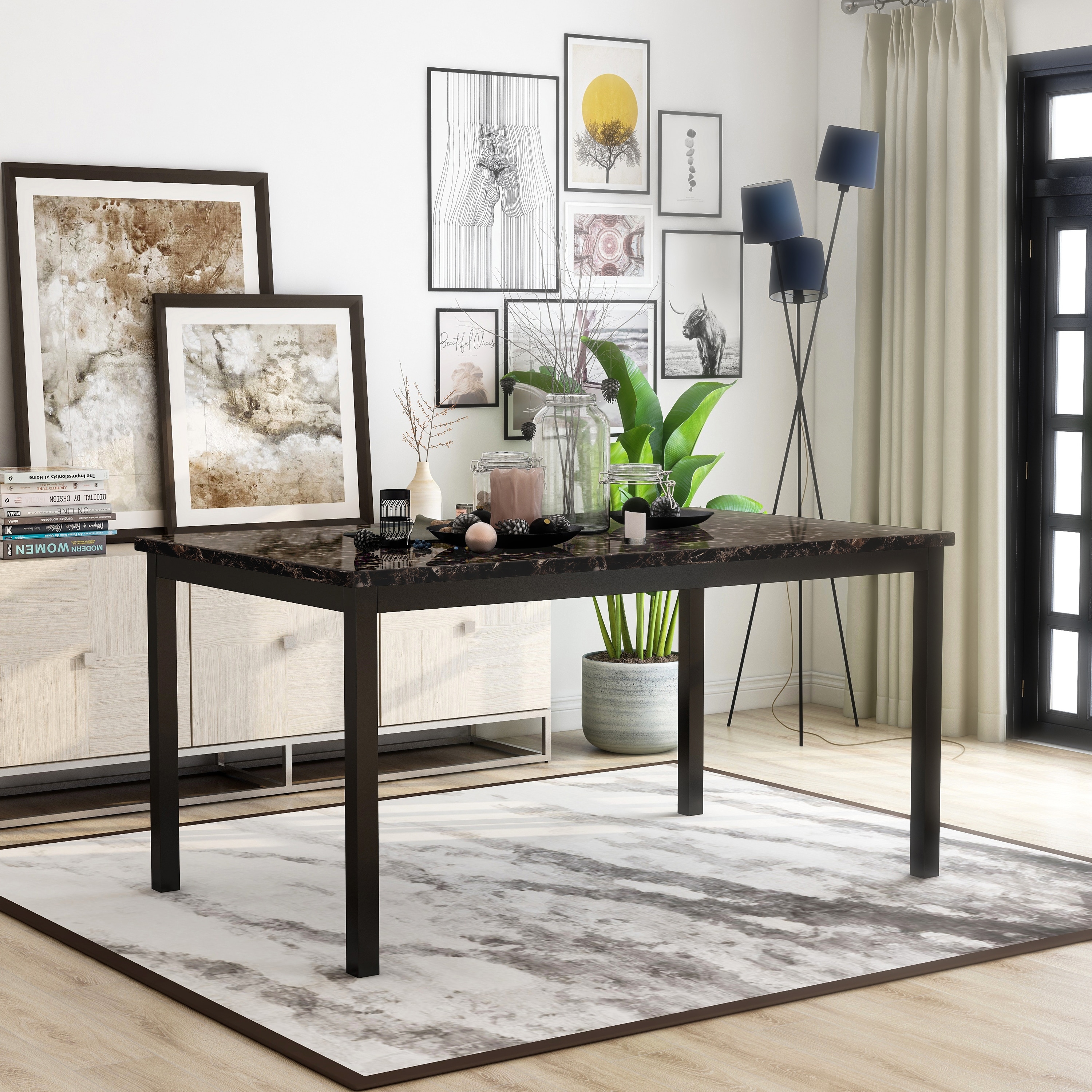 Furniture of America Rath Traditional Black 60 inch Metal Dining