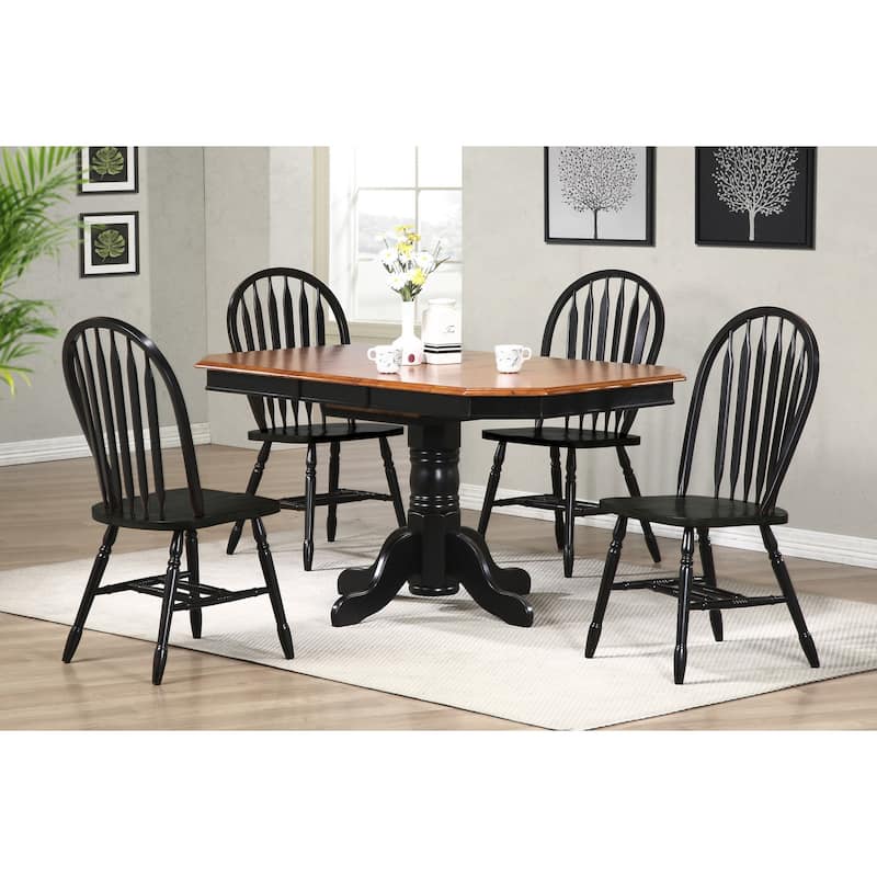 Retro Arrowback Dining Chairs - Solid Wood Side Chairs - Set of 2 - Antique Black Cherry Finish