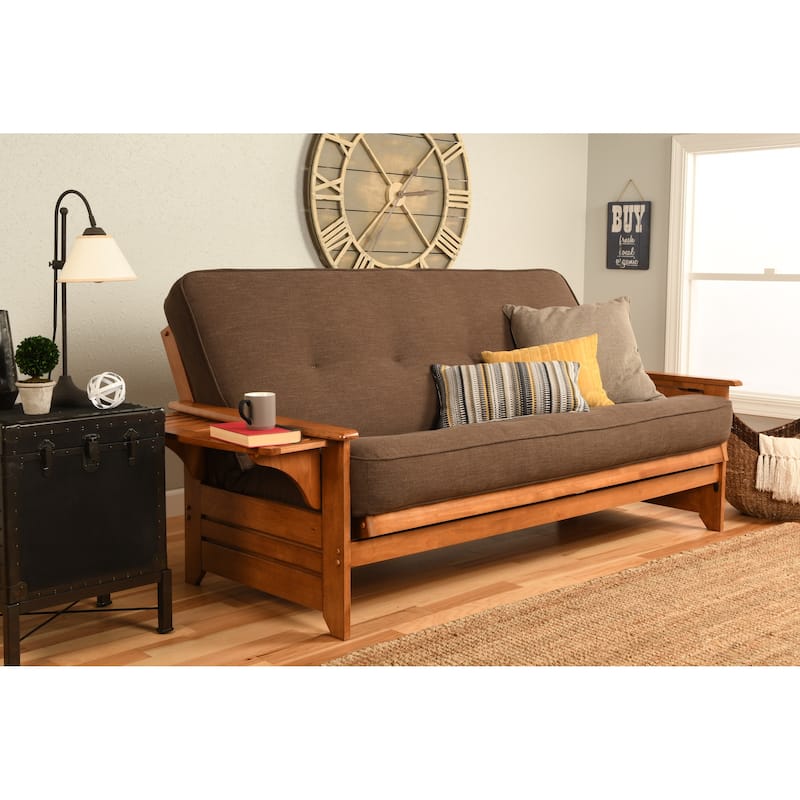 Copper Grove Dixie Honey Oak Full-size Futon Set with Suede Mattress - Linen Cocoa