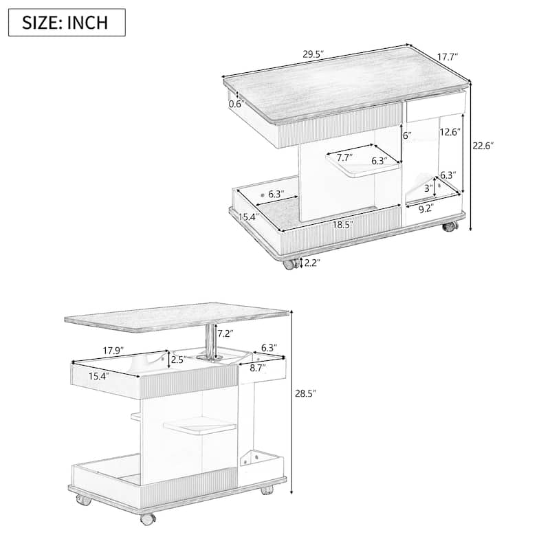 End Table with Wheels, Modern Multifunctional Sofa Side Table with Lift-Top