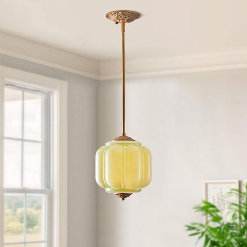 Starsky 1-Light Retro Pumpkin Shaped Glass Pendant Light - Green