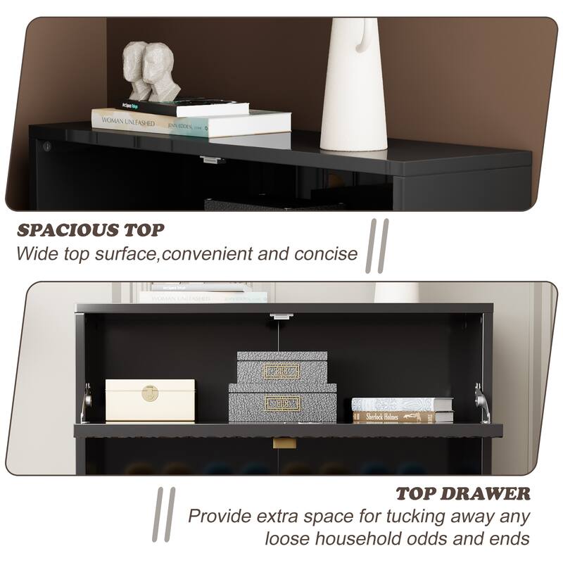 Wood 24 Pairs Shoe Storage Cabinet with 3 Flip Drawers