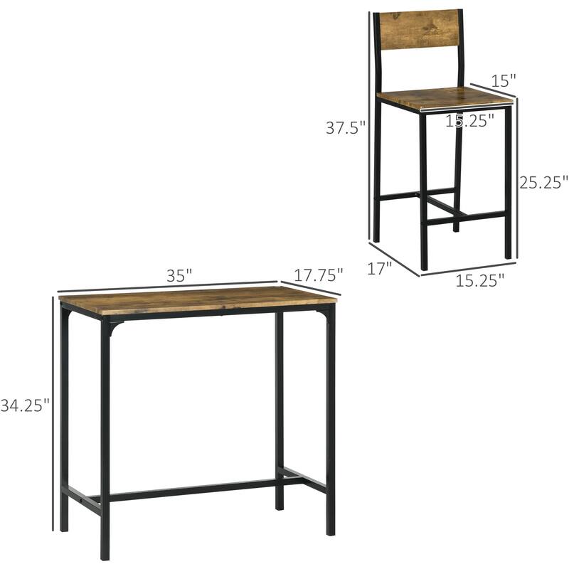 Modern 3-Piece Dining Set with Rectangular Counter Height Table & 2 Open Back Chairs