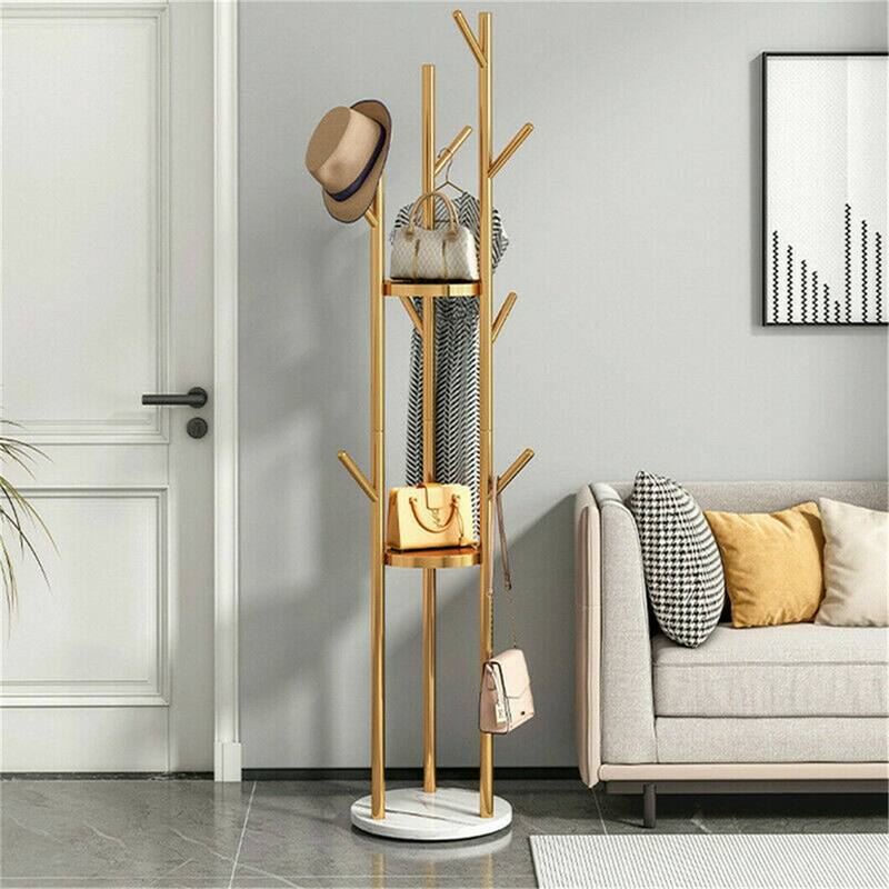 Metal Coat Rack Freestanding Storage Shelves Hooks Enterway Hall Tree - 12.48x68 inch