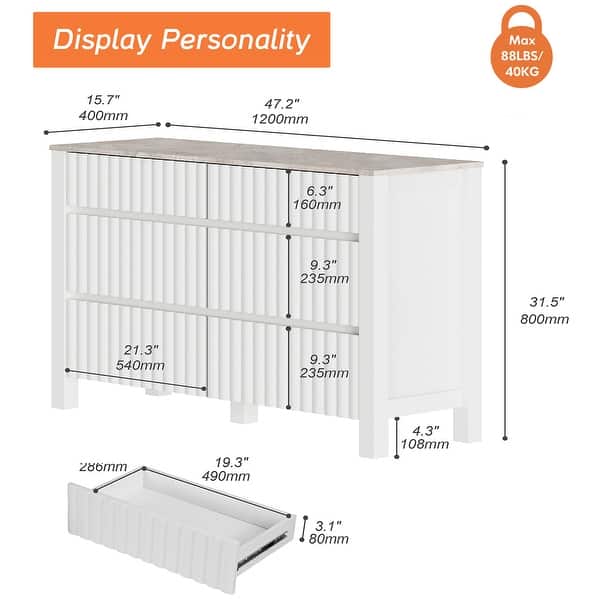 dimension image slide 4 of 5, WAMPAT White Dresser for Bedroom, Baby Dressers Wood Closet Storage Organizer Cabinet