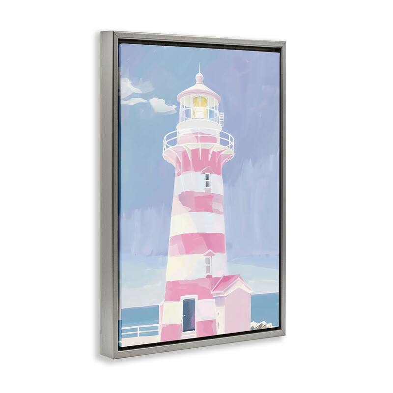 Stupell Muted Coastal Lighthouse Framed Floater Canvas Wall Art Design By Arlington Prints