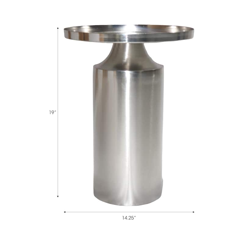 Iron Side Table Cylindrical Base Round Tray Top Narrow - 19" Silver - 14" x 14" x 19.25"