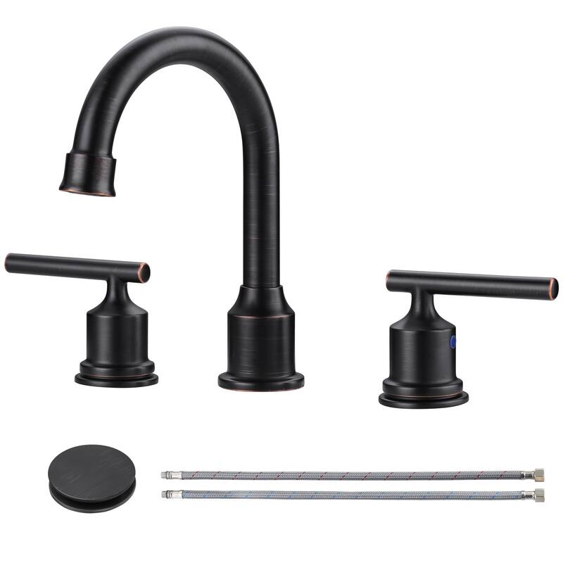 WOWOW 8 in. Widespread Double-Handle Bathroom Faucet with Drain Kit - Oil Rubbed Bronze