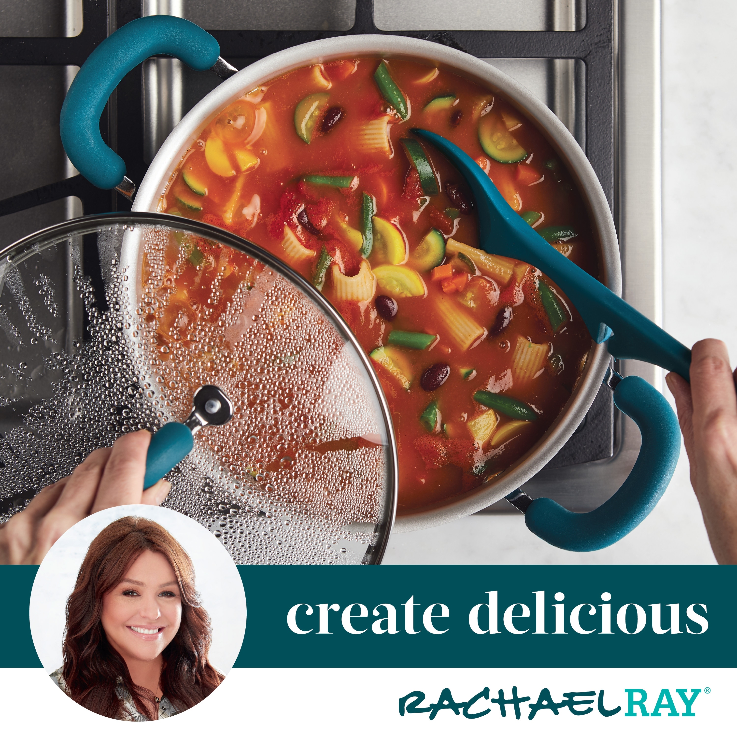 Rachael Ray Create Delicious Nonstick Cookware Pots and Pans Set, 13 Piece,  Teal Shimmer & Create