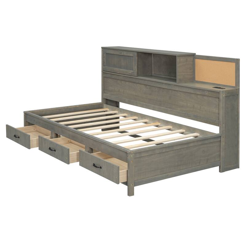 Wooden Daybed with 3 Storage Drawers,and a set of Sockets and USB Ports