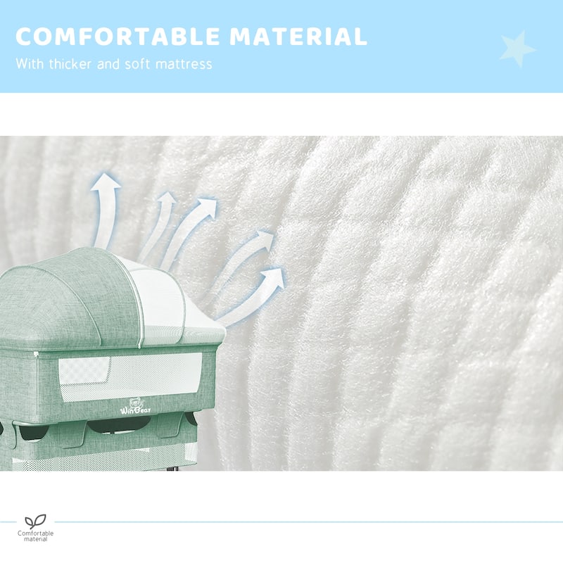 Adjustable Height Baby Bedside Sleeper Crib with Removable Mosquito Net Cover and Wheels