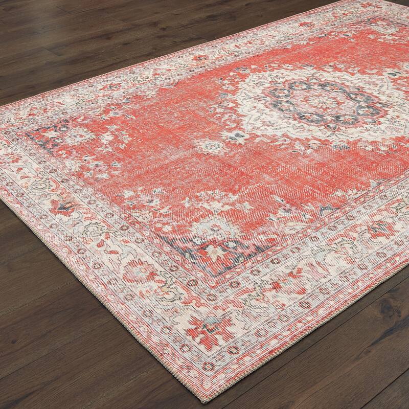 Vista Home Savannah Faded Medallion Red/ Grey Area Rug