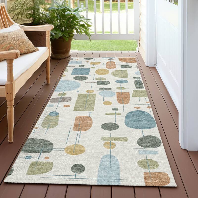 Machine Washable Indoor/ Outdoor Contemporary Fun Chantille Rug - Ivory - 2'3" x 7'6"