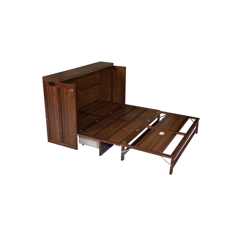 Roomfitters Queen Murphy Bed Cabinet with Storage Compartment, Charging Station with USB, Solid Pine Wall Bed