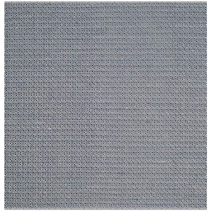 SAFAVIEH Montauk Glyn Handmade Cotton Area Rug - 6' Square - Ivory/Navy - Square