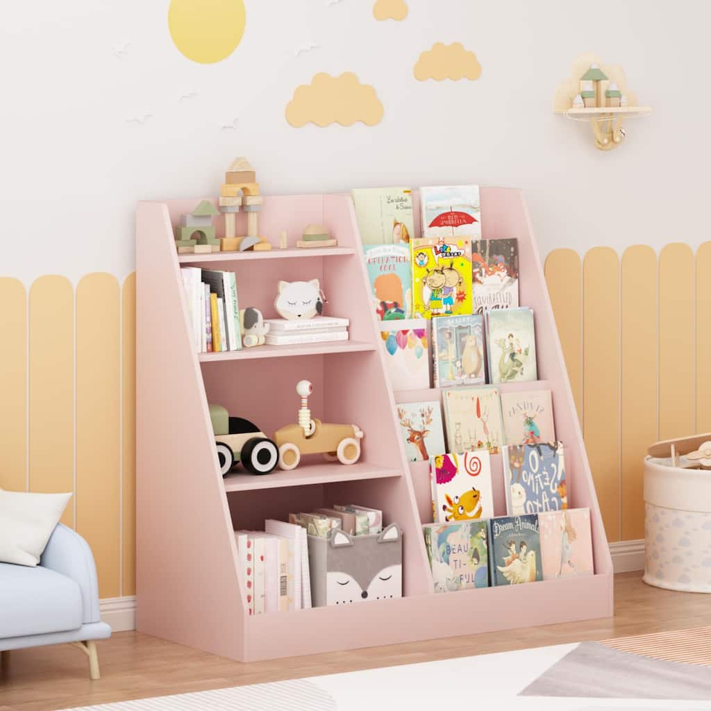 Kids Bookshelf and Toy Storage Organizer, Multifunctional 4 Tier Wooden Kids Book Shelf with Bookcase Display Stand