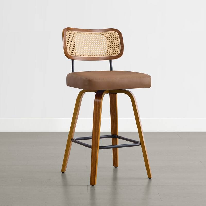 Spruce & Spring 26" Swivel Bar Stool with Bentwood Back or PE Rattan Back