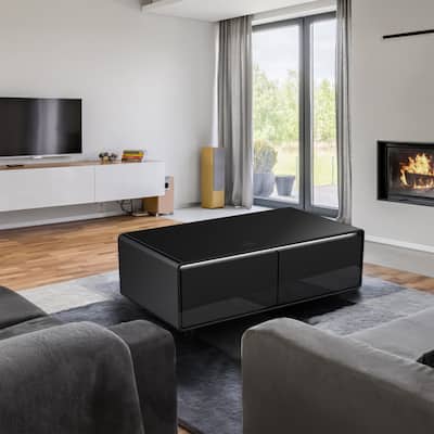 Modern Smart Coffee Table with Built-in Fridge, Bluetooth Speaker