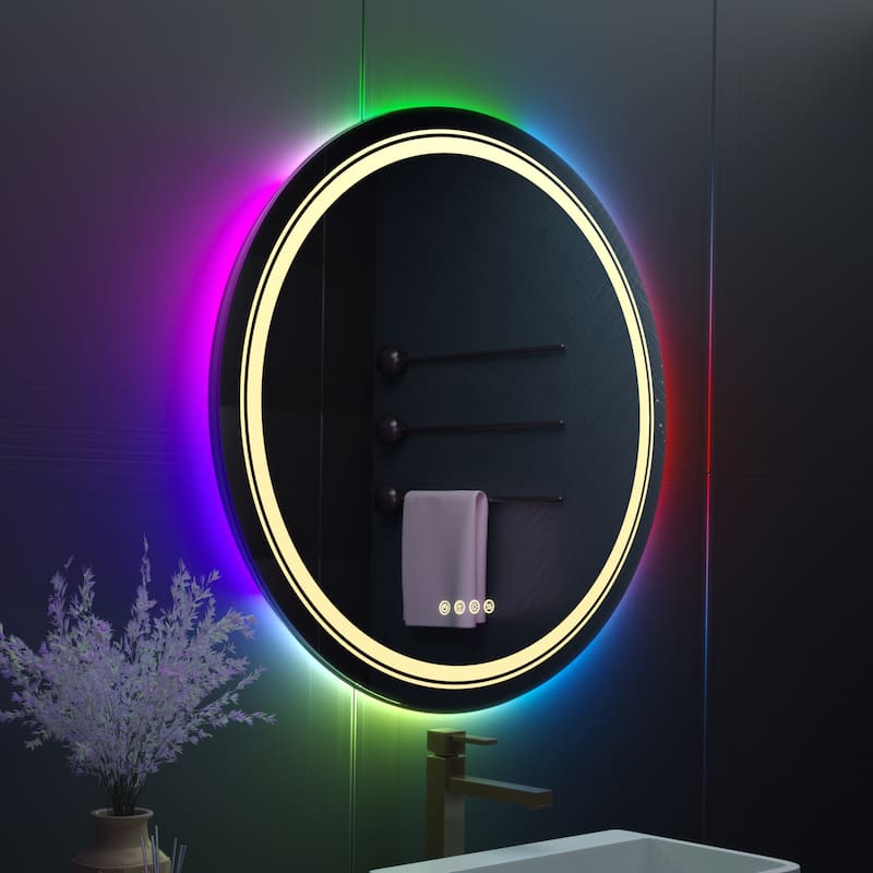 Round LED Mirror RGB Color Changing Dimmable Anti-Fog Memory Backlit