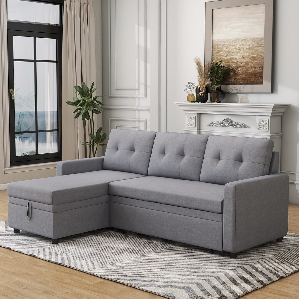 Modern L-Shape Convertible Sleeper Sectional Sofa