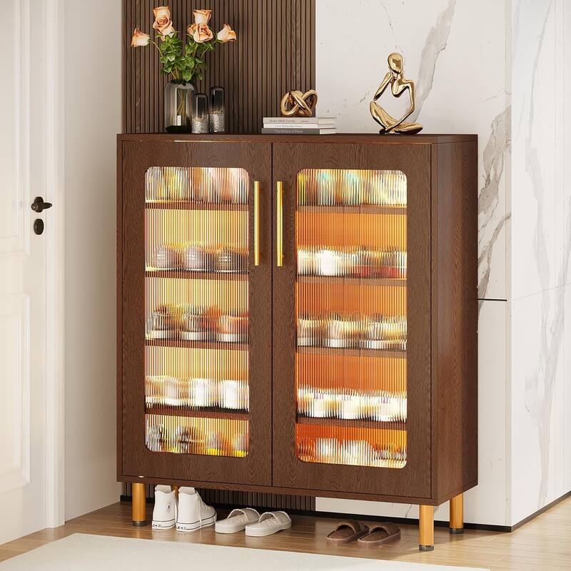 5-Tier Shoe Storage Cabinet with Door and Light