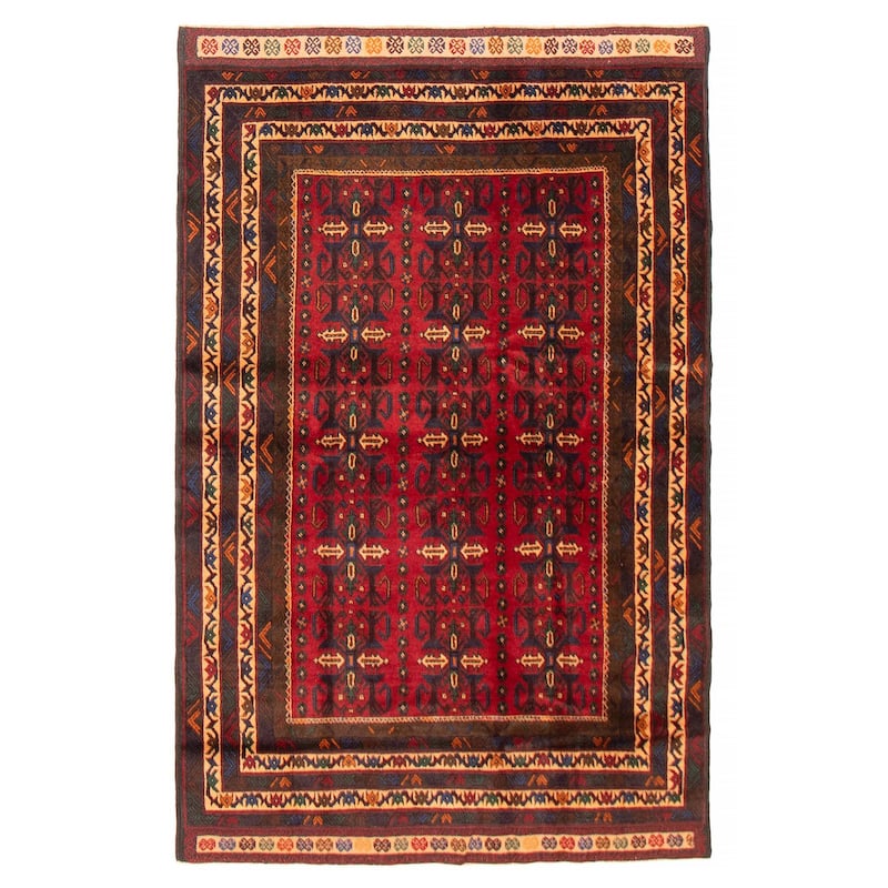 Teimani Red Rug 4'2" x 6'7" - 4'2 x 6'7 - Red - 4'2 x 6'7