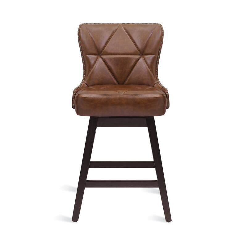 26 in. Mid-Century Modern Counter Stools Wood Frame Swivel Bar Stools with Faux Leather/Fabric Upholstered Seat - Set of 3 - Dark Brown