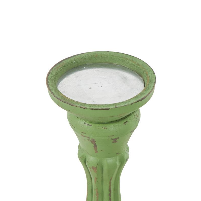 Wooden Distressed Turned Decorative Candle Holder - Set of 3 Gray, Brown, Blue, Green - Roche River Decor