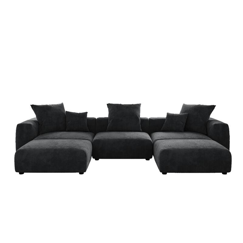 141''Modular Sectional Sofa, Corduroy 5 Seater Upholstered Sofa Couch with 5 Pillows, Convertible Couch Deep Seat Couches