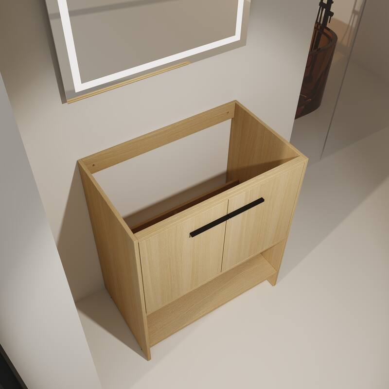 GDFStudio - Lisbon Modern Minimalist Freestanding Bathroom Vanity Cabinet with Soft Close Doors, Open Shelf, Sink NOT INCLUDED