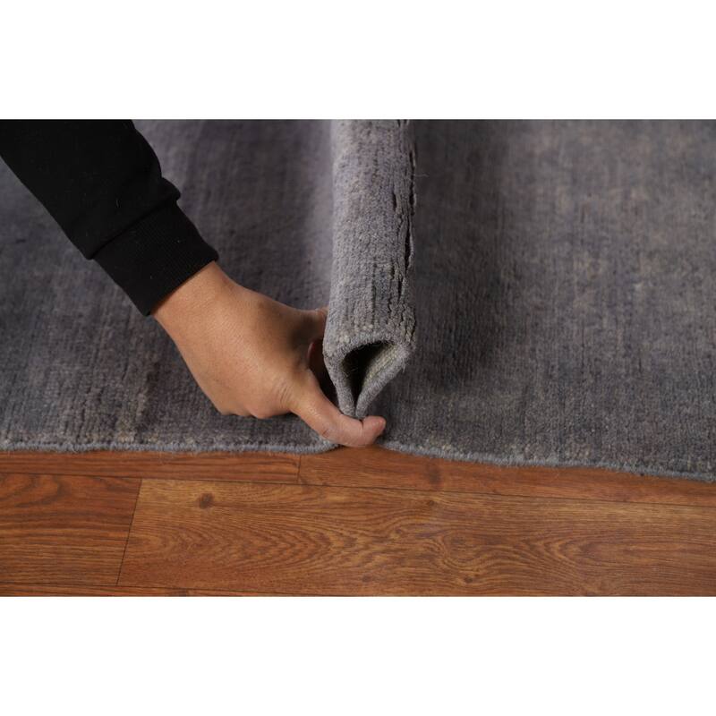 Modern Gabbeh Oriental Foyer Rug Hand-Knotted Grey Wool Carpet - 3'3" x 4'11"