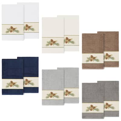 Authentic Hotel and Spa 100% Turkish Cotton Pierre 2PC Embellished Bath Towel Set