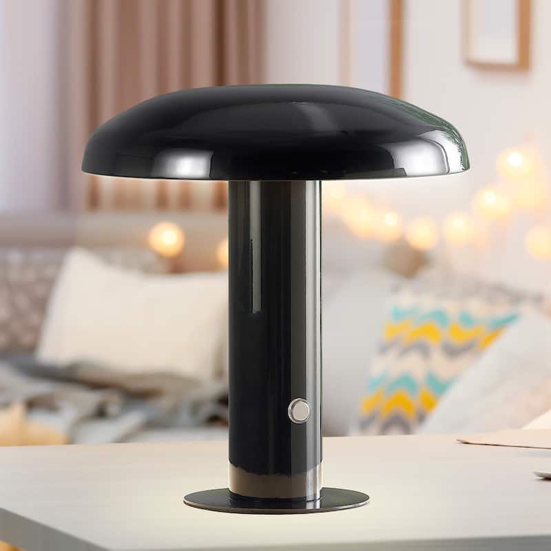 Boletus 11" Contemporary Bohemian Rechargeable/Cordless Iron Integrated LED Mushroom Table Lamp, by JONATHAN Y