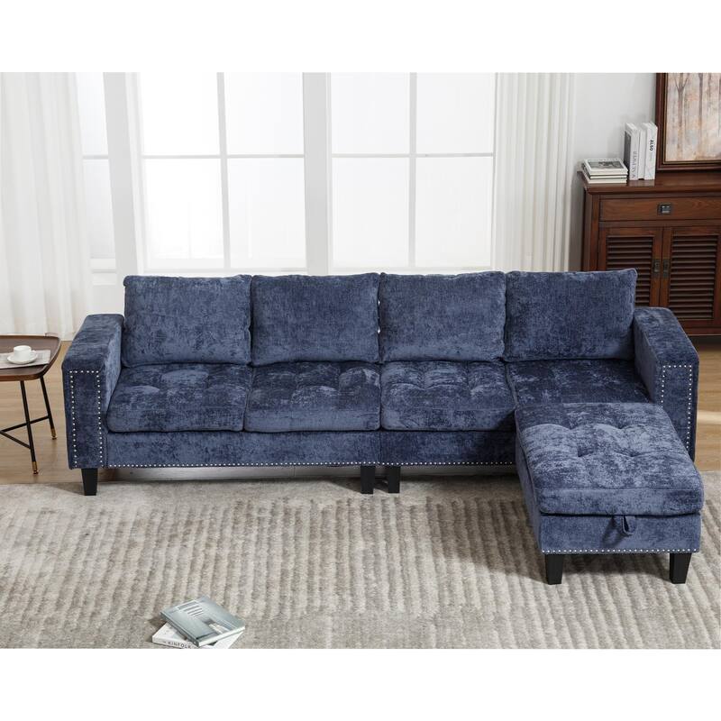Contemporary Modular Sectional Sofa with Chenille Upholstery and Storage Ottoman for Living Room or Guest Room
