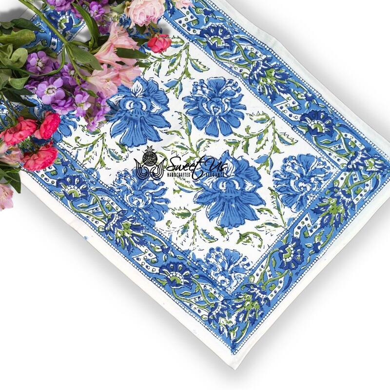 Bursting Floral Block Print Cotton Tablecloth Collection - Set of 4 Placemats