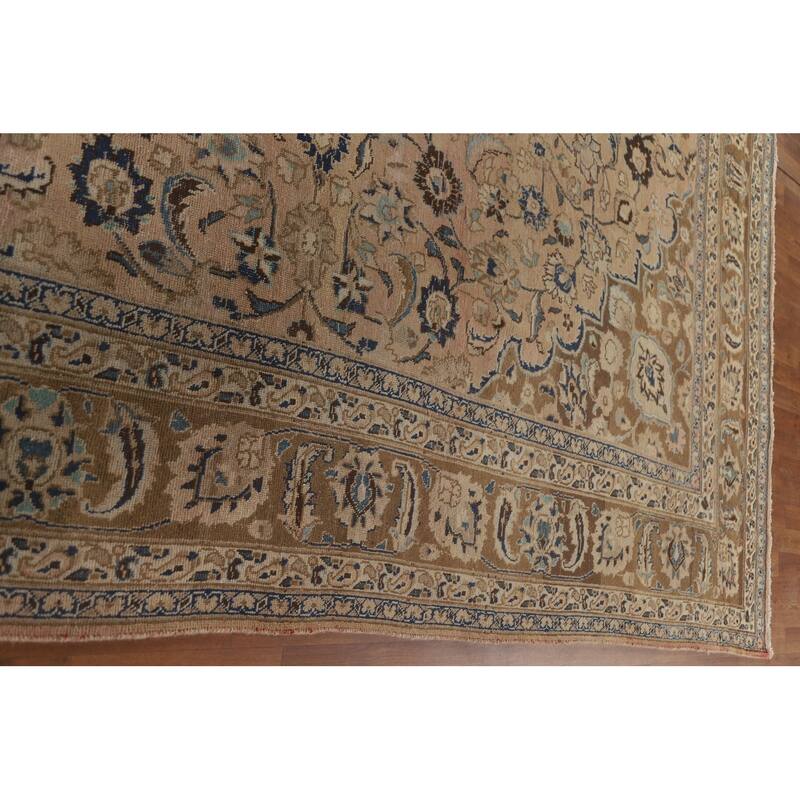Hand Knotted Oriental 100% Wool Carpet Traditional Floral Peach Mashad Area Rug - 12' 7'' X 9' 9''