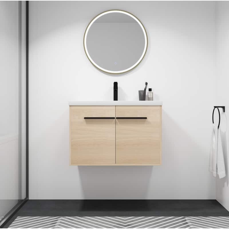 Malwee 24"/30"/36" Floating Bathroom Vanity, Wall Mounted Bathroom Vanity with Resin Sink,Soft Close Doors - 29.53"×18.11"×20.47"