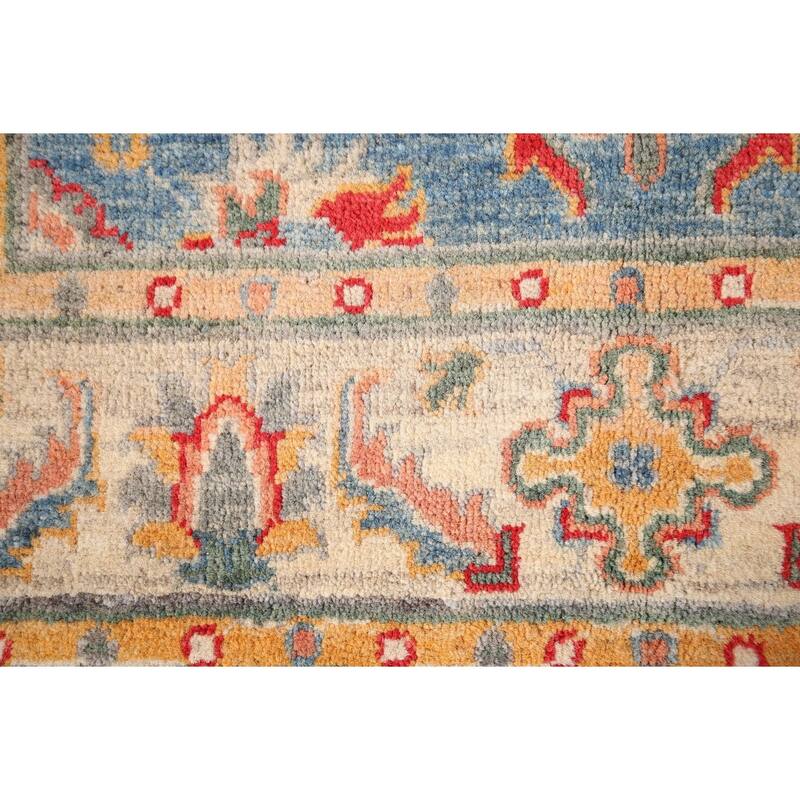 Blue Kazak Oriental Accent Rug Handmade Floral Wool Carpet - 3'3" x 4'11"