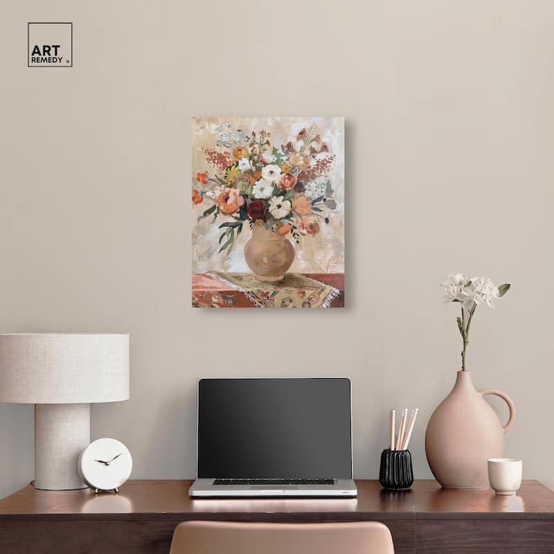 Clay Vase and Flowers Canvas by Art Remedy, Gallery Wrapped