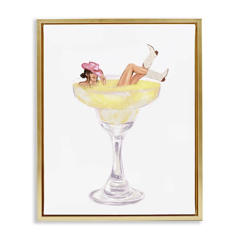 Stupell Glam Cowgirl in Margarita Framed Floater Canvas Wall Art Design By Ziwei Li - 17 x 21 - Gold