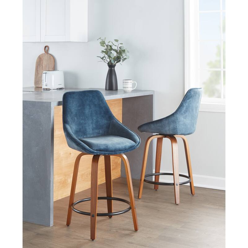 Carson Carrington Alba 24" Fixed-Height Upholstered Counter Stool with Bent Wood Legs & Round Footrest (Set of 2)