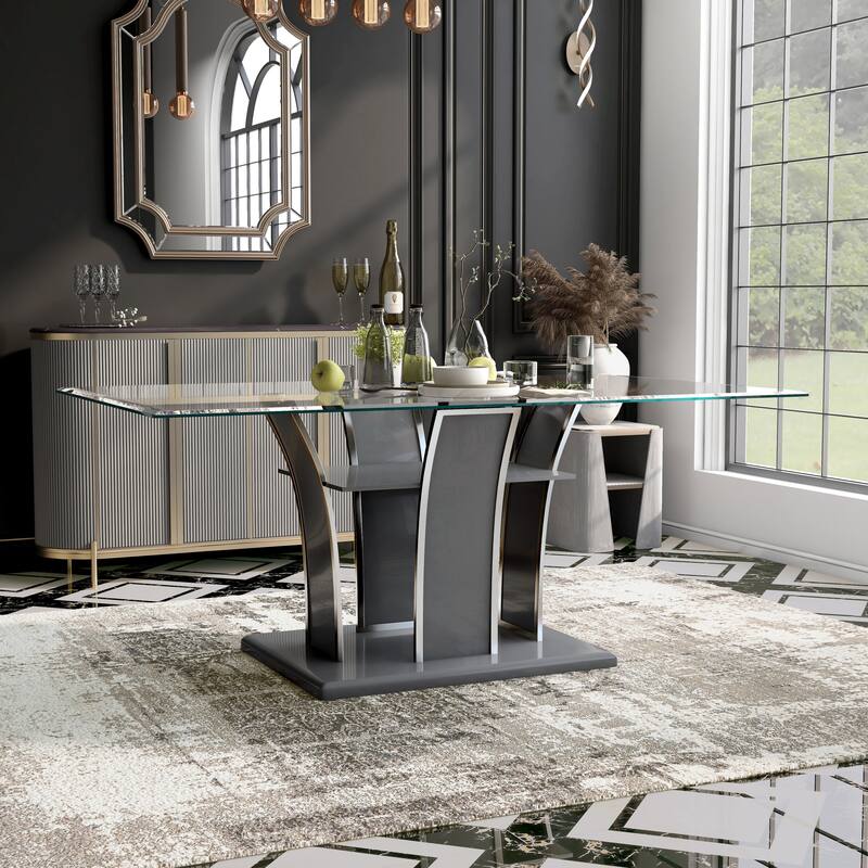 Furniture of America Resk Modern 72-inch Glass Top Wood Dining Table - Grey