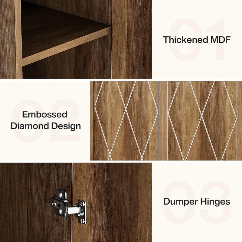 75.39-Inch Wood Storage Cabinet, Tall Floor Cabinet with 2 Doors and 6 Shelves