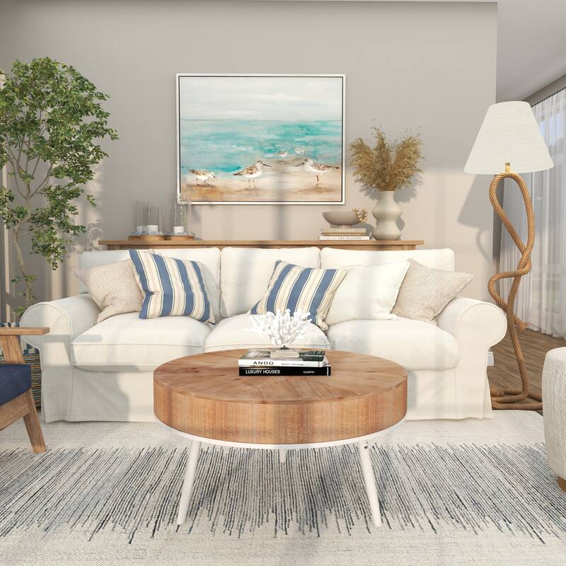 Jute Rope Twisted Rope Floor Lamp with Cream Linen Shade - Brown - Roche River Decor