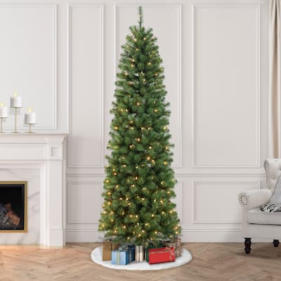 Puleo International 7.5 foot Pre-Lit Northern Fir Pencil Artificial Christmas Tree