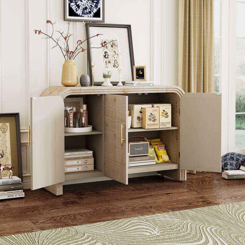 Curved Sideboard Console Table Adjustable Shelves Storage Cabinet